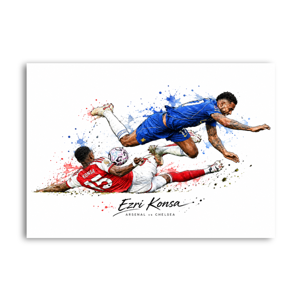 Ezri Konsa Arsenal vs Chelsea watercolour print