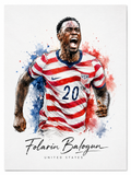 Folarin Balogun USA World Cup 2026 Watercolour Football Art Print | United States Soccer Wall Art | A4 Sports Poster (No Frame)