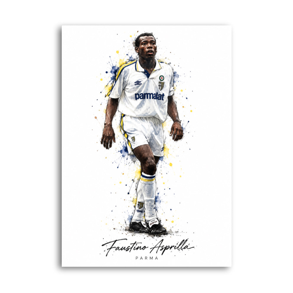 Faustino Asprilla in Parma white kit Italian football art print