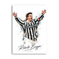 Roberto Baggio celebrating in a Juventus black-and-white striped shirt in a football art print