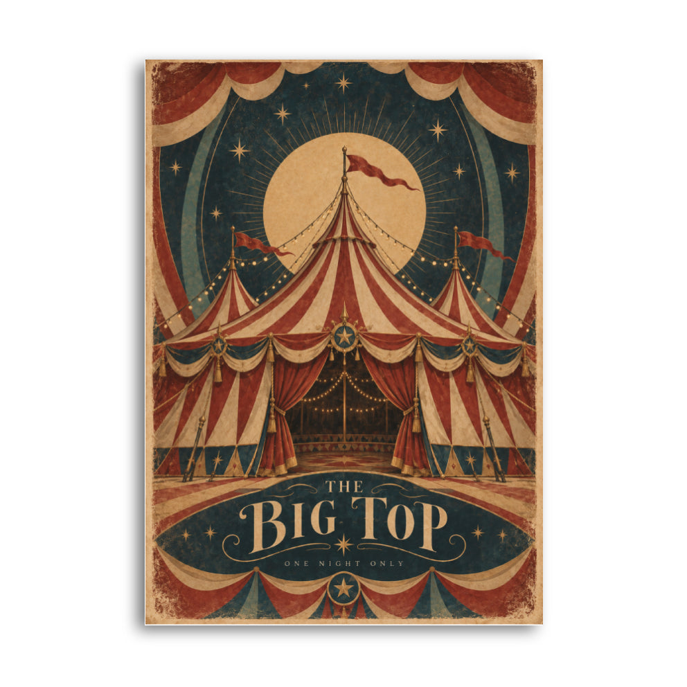 Vintage circus poster illustration of the big top tent