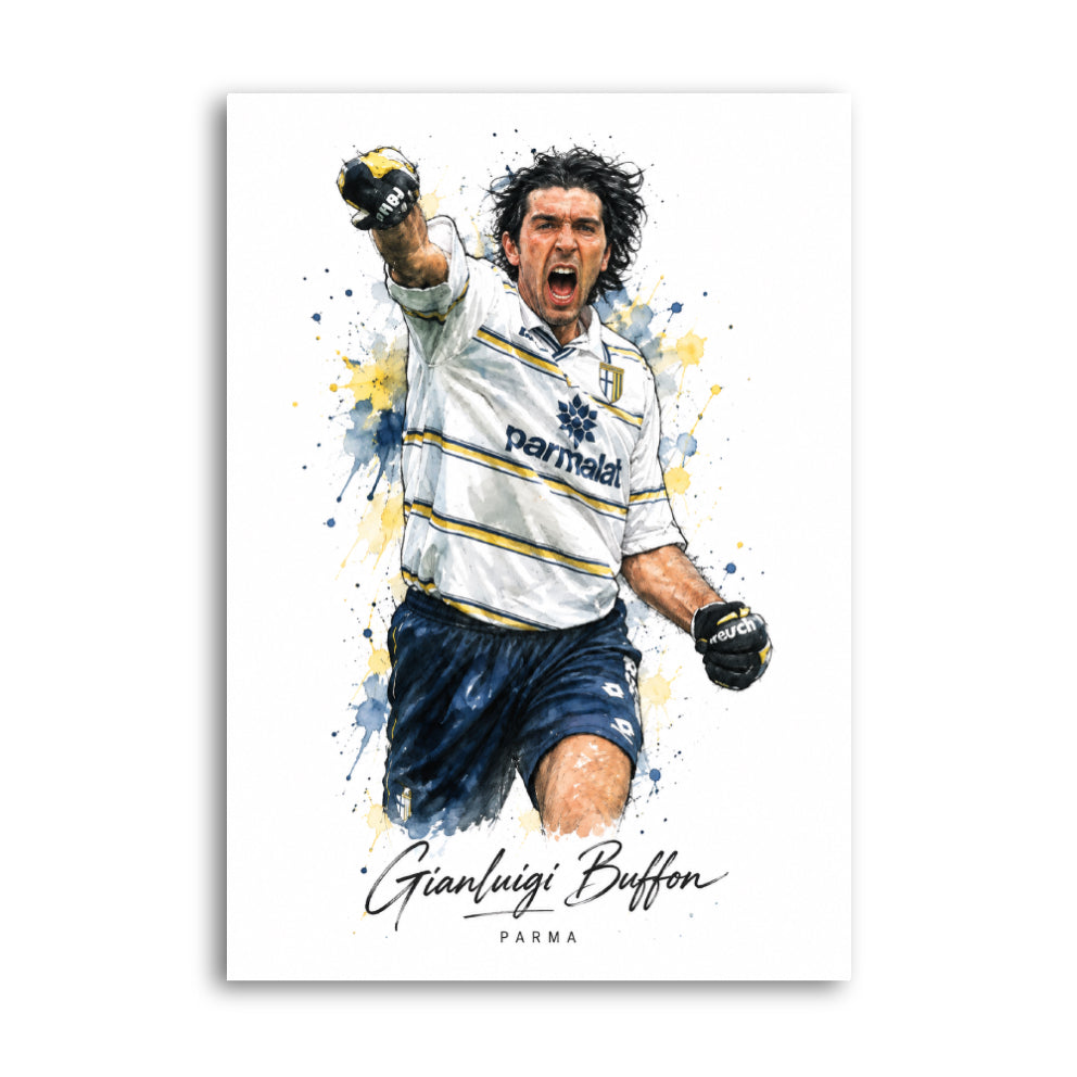Gianluigi Buffon celebrating in Parma goalkeeper kit football art print