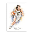 Watercolour-style print of Caitlin Clark dribbling for the Indiana Fever