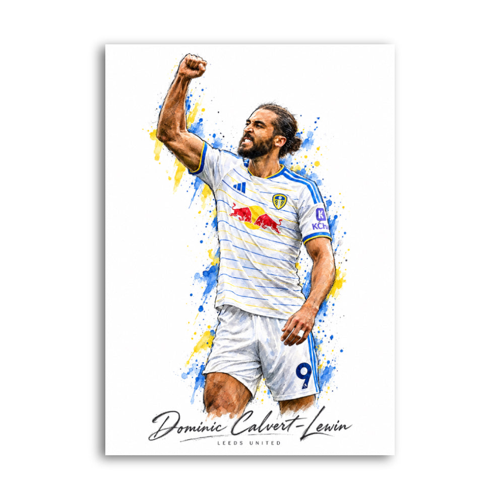 Illustrated Dominic Calvert-Lewin Leeds United football poster