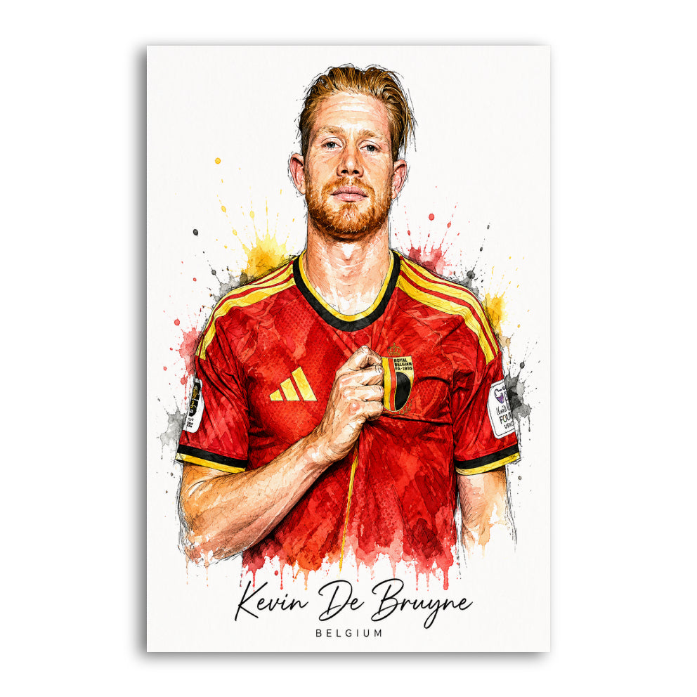 Kevin DeBruyne Belgium World Cup Watercolour Style A4 Print