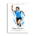 Diego Maradona celebrating in Argentina blue kit with watercolour splashes