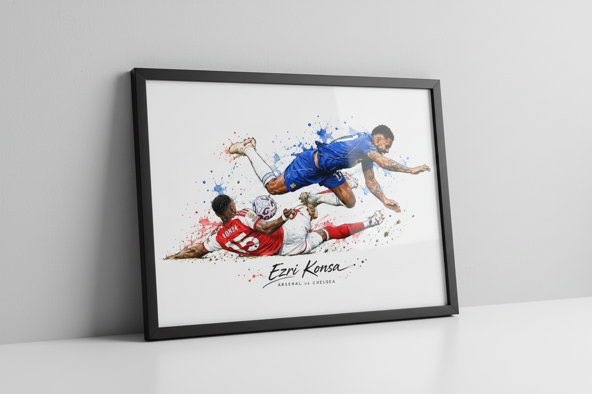 Ezri Konsa Arsenal vs Chelsea Framed Mock-up