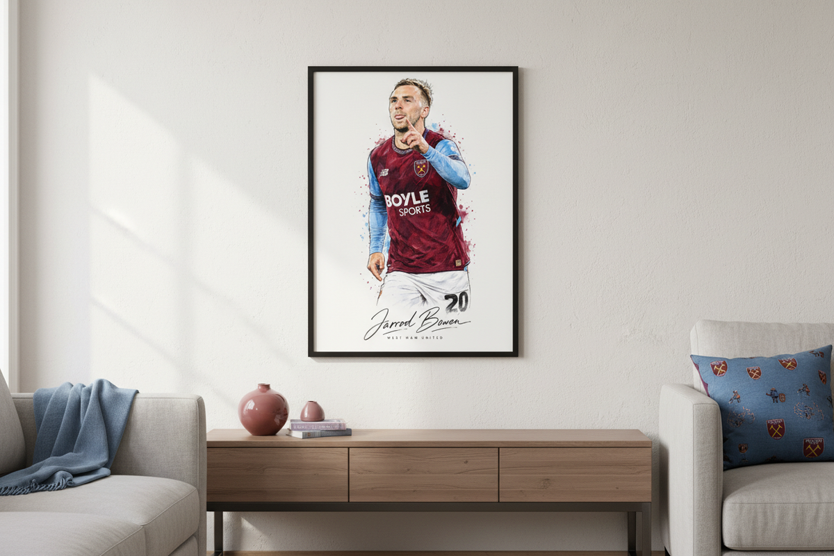 Framed Jarrod Bowen West Ham United poster mockup
