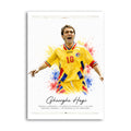 Gheorghe Hagi celebrating in Romania yellow kit with watercolour accents