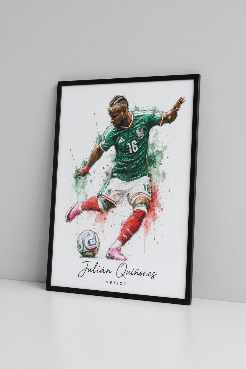 Julián Quiñones Mexico print in black frame close-up