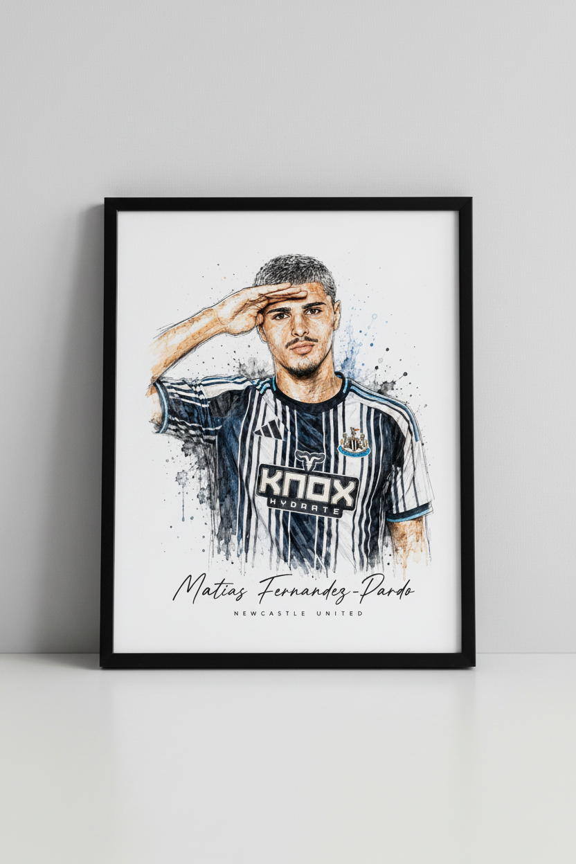 Matias Fernandez-Pardo Newcastle United print in black frame close-up