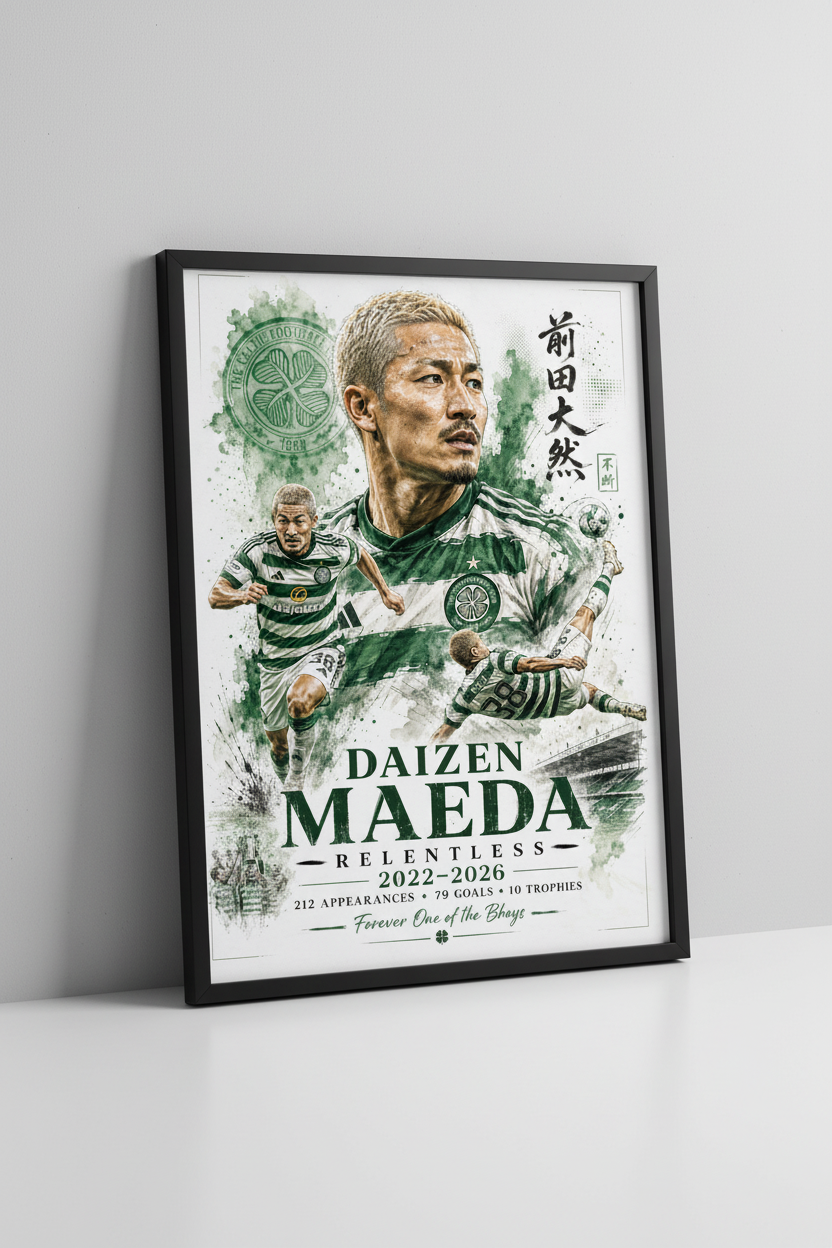 Daizen Maeda Celtic farewell print in black frame close-up