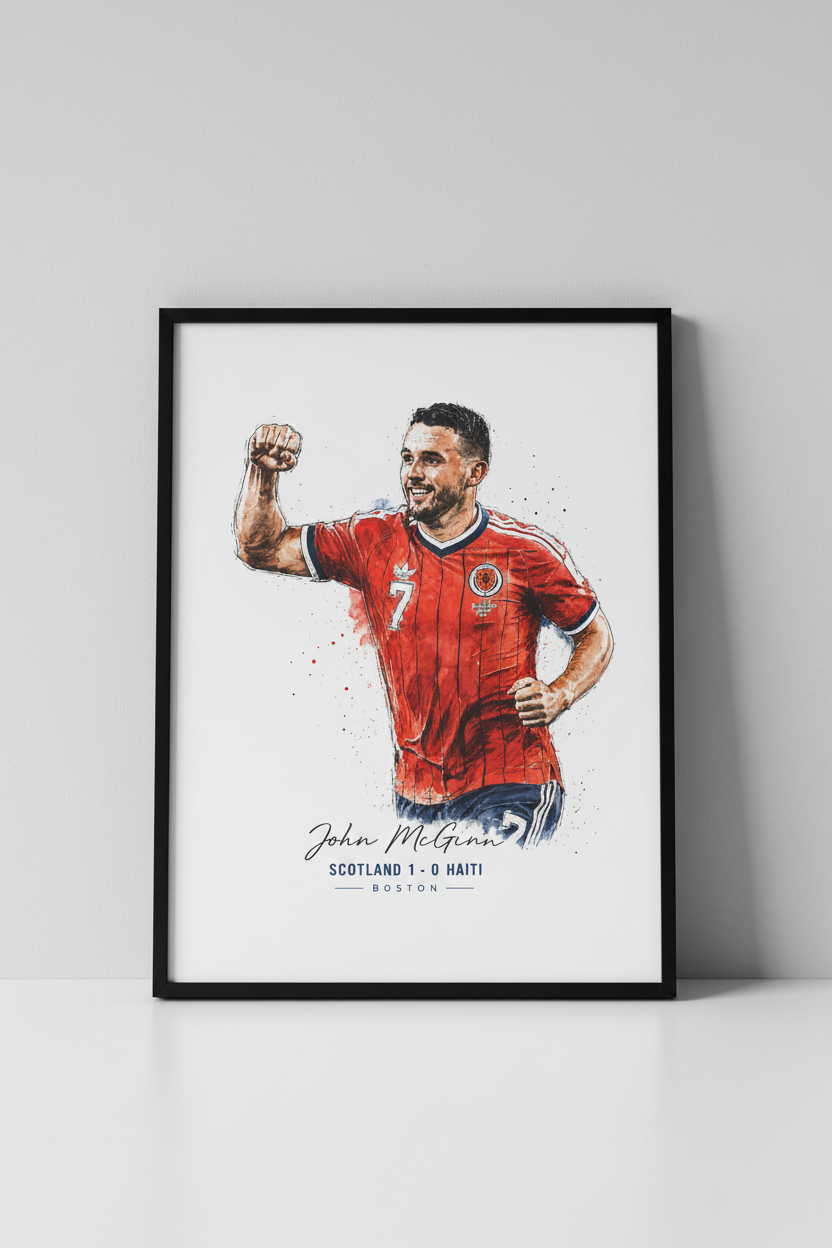 John McGinn Scotland print in black frame close-up