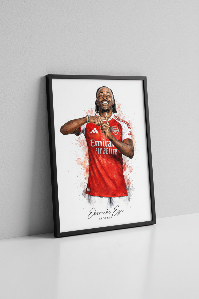 Eberechi Eze Arsenal celebration print in black frame close-up
