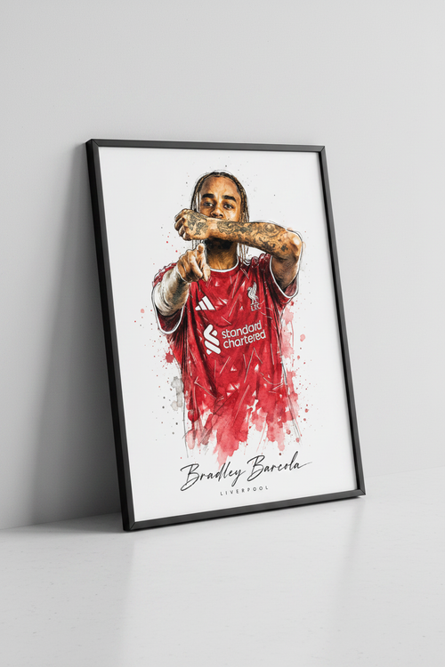 Bradley Barcola Liverpool print in black frame close-up