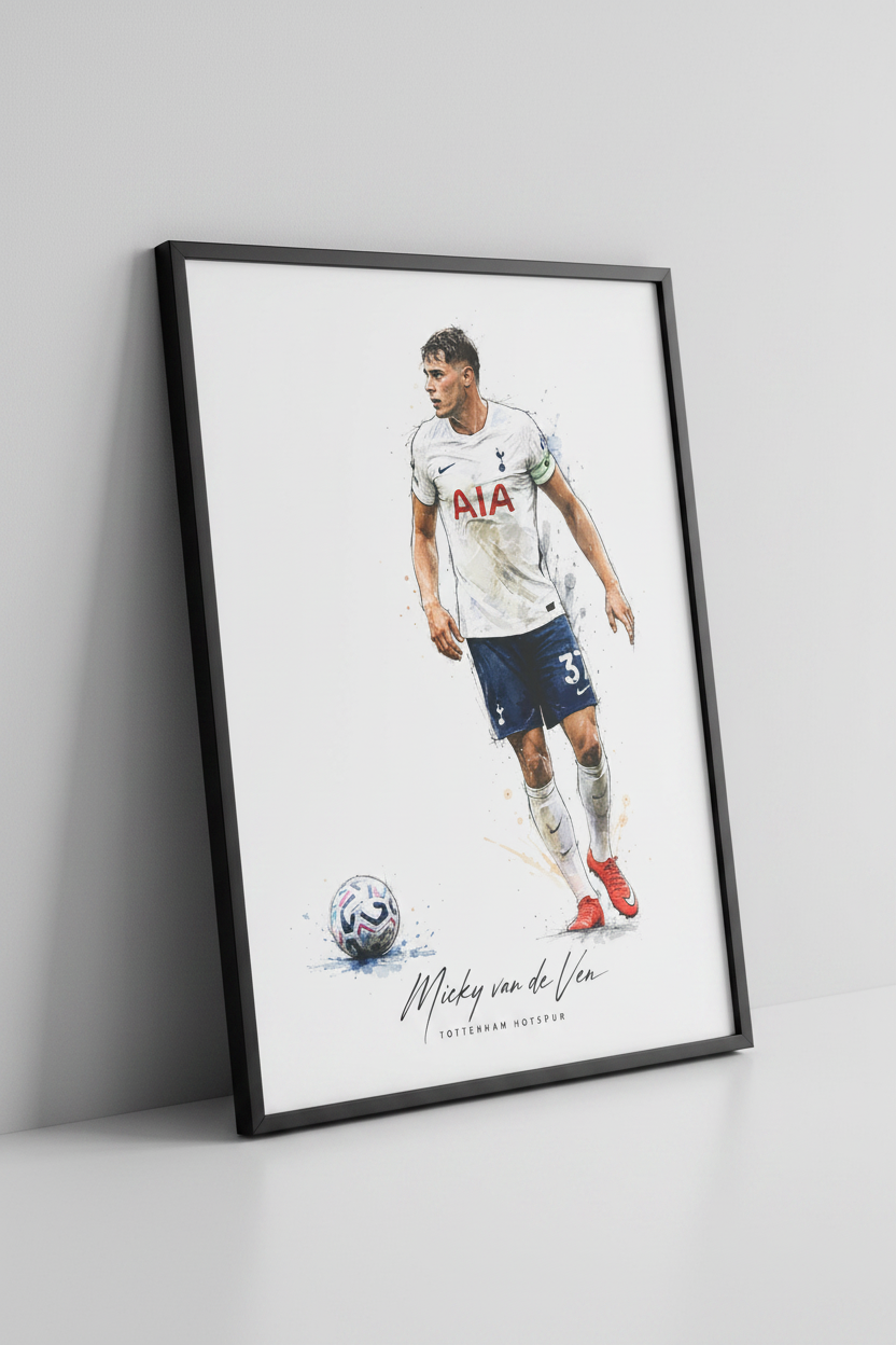 Micky van de Ven Tottenham Hotspur print in black frame close-up