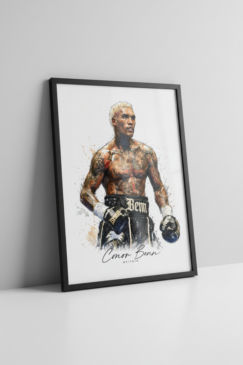 Conor Benn Britain boxing print in black frame close-up