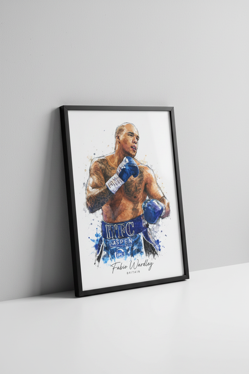 Fabio Wardley Britain boxing print in black frame close-up