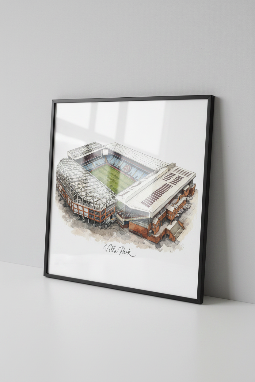 Villa Park stadium print in black frame close-up