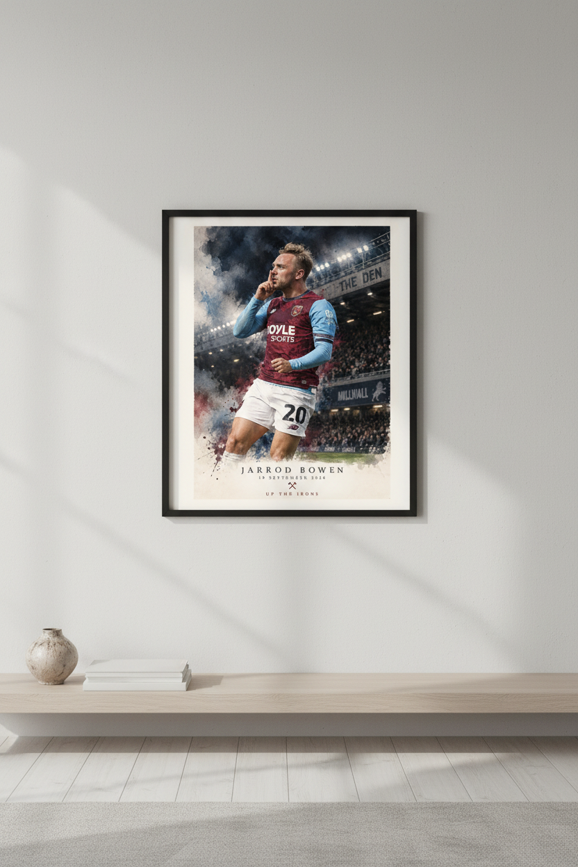 Jarrod Bowen West Ham framed print mockup
