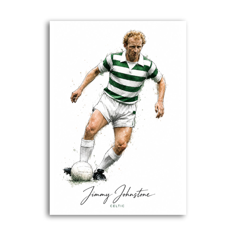 Jimmy Johnstone Celtic legend watercolour art print A4