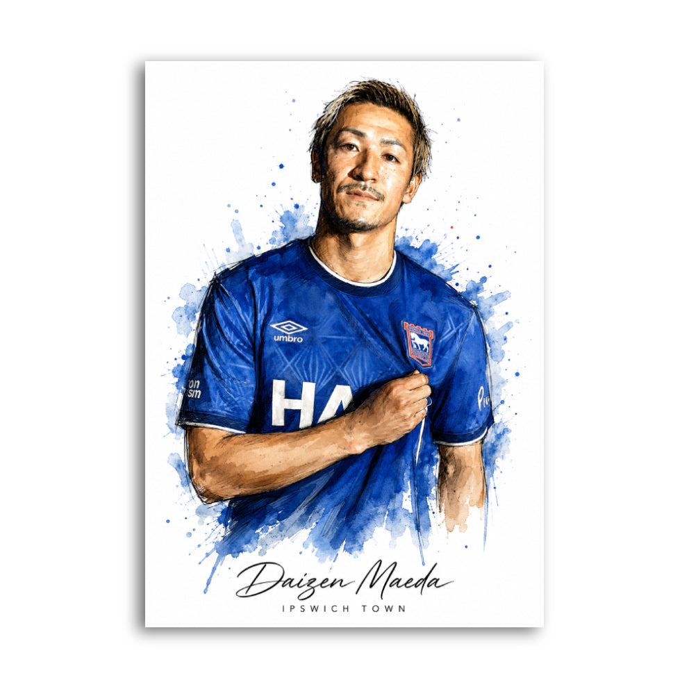 Daizen Maeda Ipswich Town watercolour art print A4
