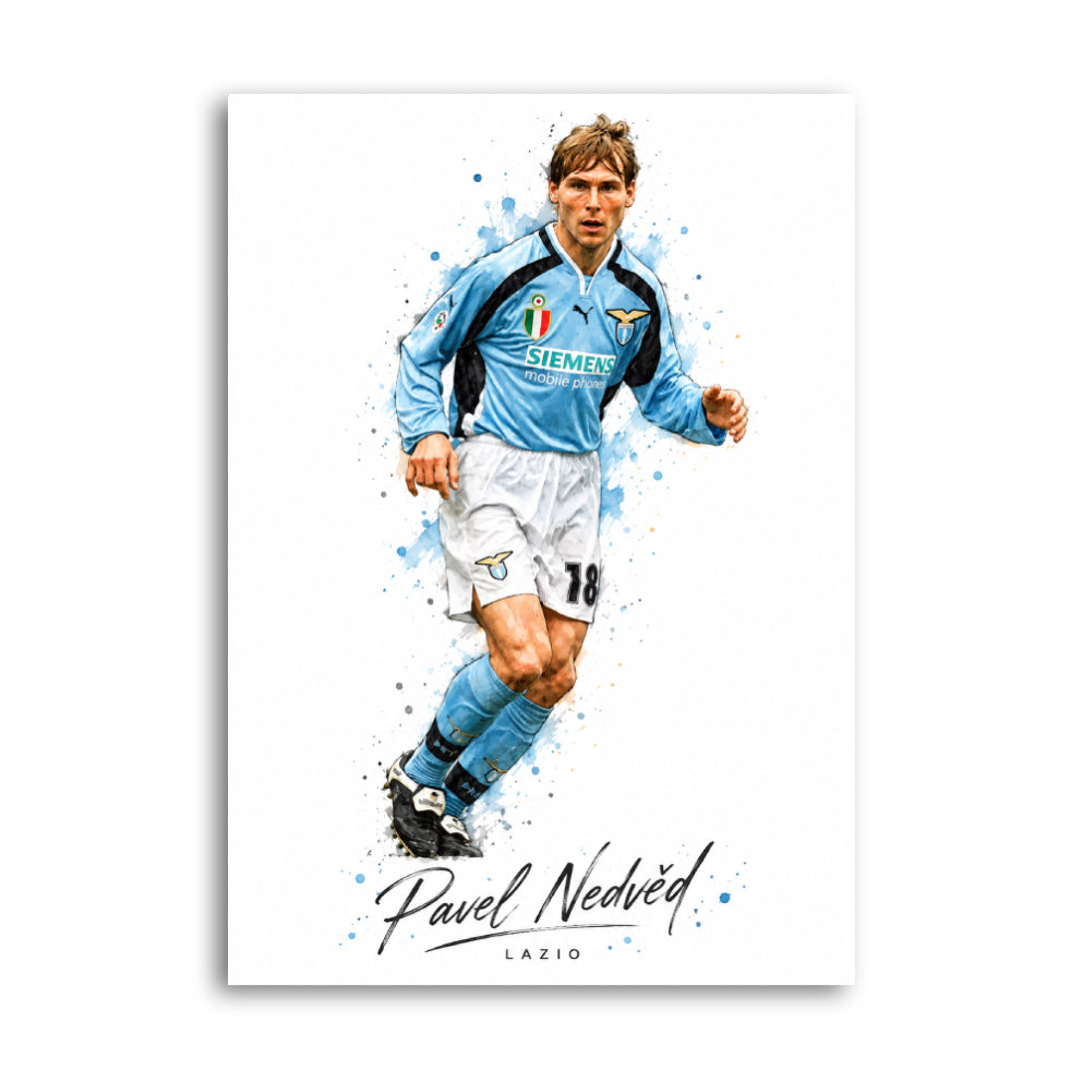 Pavel Nedved in Lazio sky-blue kit Italian football art print