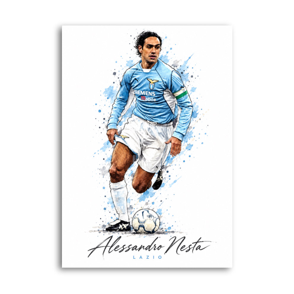 Alessandro Nesta in Lazio sky-blue kit with ball Italian football art print