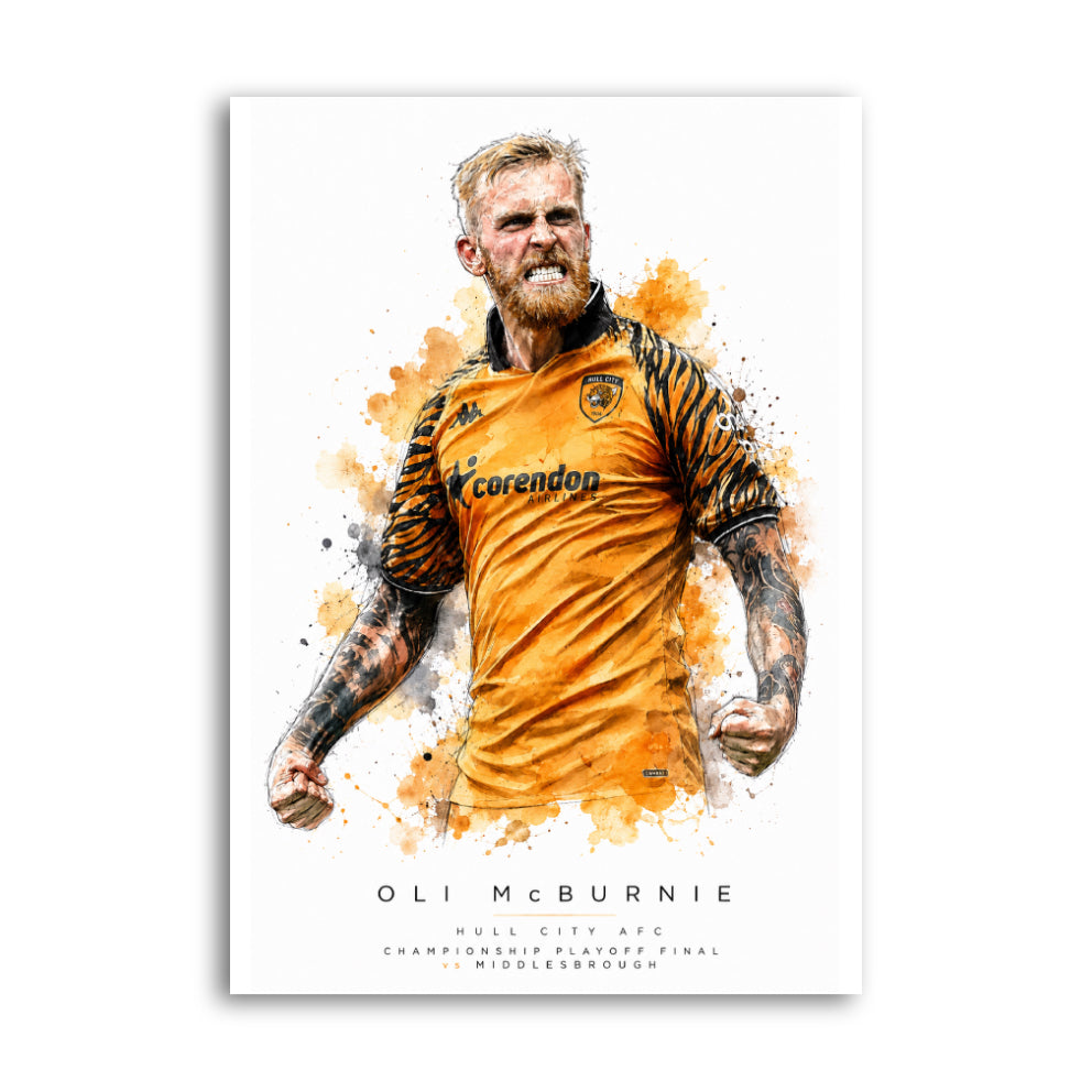 Oli McBurnie Hull City Championship Playoff Final watercolour art print A4