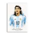 Ariel Ortega portrait in Argentina striped number 10 shirt with blue watercolour accents
