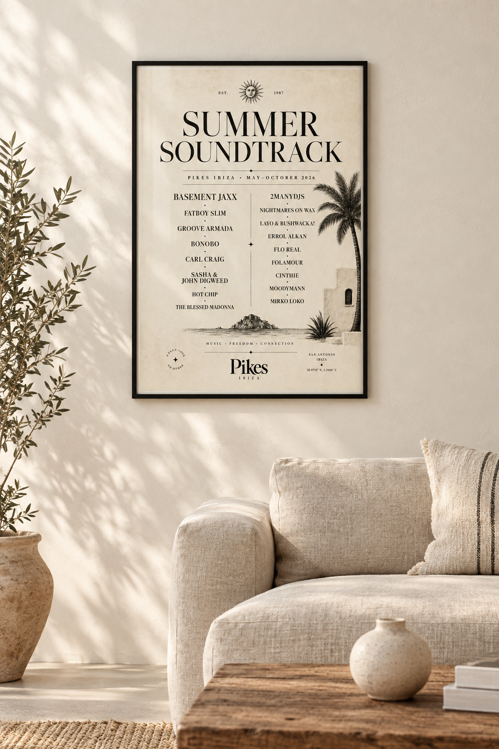 Pikes Balearic Nights framed lifestyle mockup