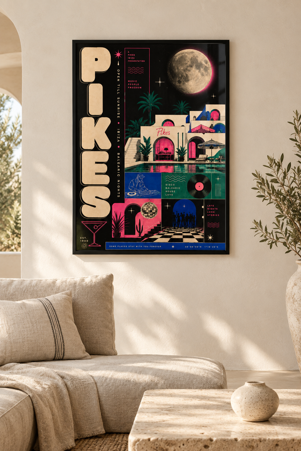 Pikes neon pool framed lifestyle mockup