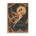 Vintage circus poster illustration of an acrobat performing on a trapeze