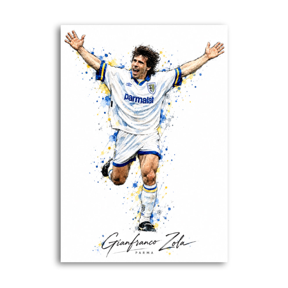 Gianfranco Zola in Parma white kit celebrating football art print